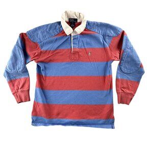 Vintage Polo Ralph Lauren Rugby Shirt Boys Medium Red Stripe Elbow Patch Jersey